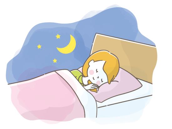 ベッドでぐっすり眠っている女性のイラスト