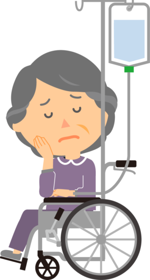 入院中に点滴をしている高齢女性のイラスト