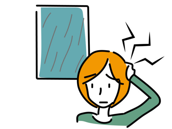 雨で頭痛がする女性のイラスト