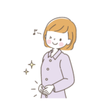 お腹に手をあてている笑顔の女性のイラスト