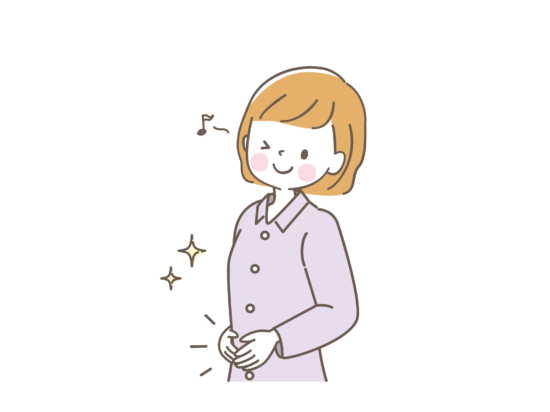 お腹に手をあてている笑顔の女性のイラスト