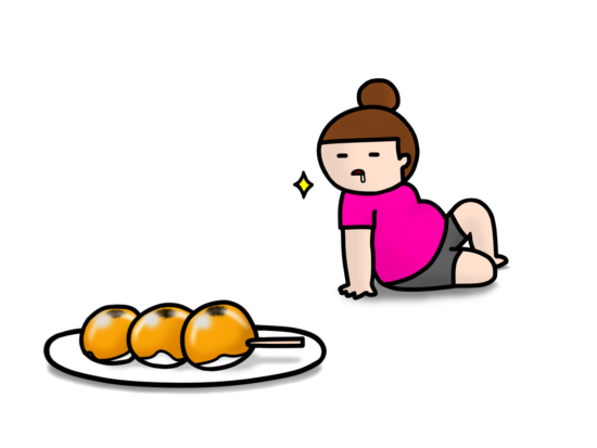 団子を食べようとしている女性のイラスト