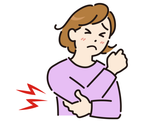 肘を痛がる女性のイラスト