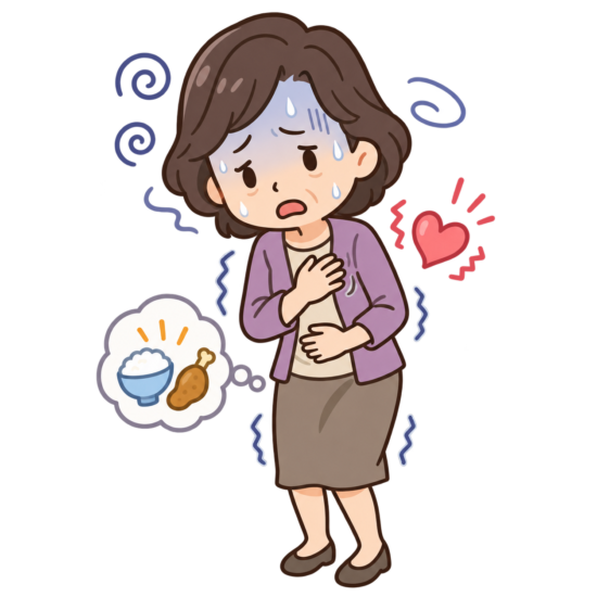 低血糖症状を有している中年女性のイラスト